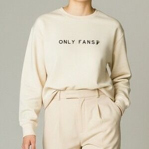 Gildan Unisex Sweatshirt Only Fans Embroidered Tan Cotton Blend Casual M